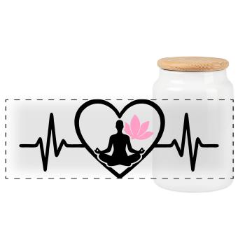 Yoga Heart Woman Silhouette Lotus Wellness - Panoramic Cookie Jar with Wooden Lid - white - Front