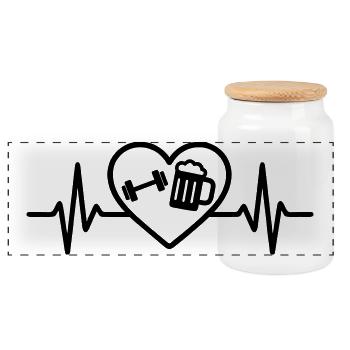 Heart Fitness Beer - Panoramic Cookie Jar with Wooden Lid - white - Front