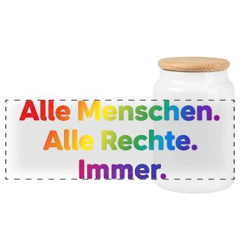 All People All Rights Always Statement - Panoramic Cookie Jar with Wooden Lid - white - Front