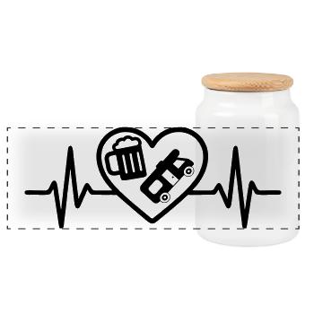 Humour de camping-car Heart Beer - Boîte à biscuits avec couvercle en bois - blanc - Devant
