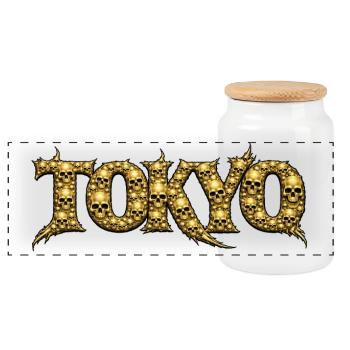 Golden Skull Tokyo Logo - Panoramic Cookie Jar with Wooden Lid - white - Front