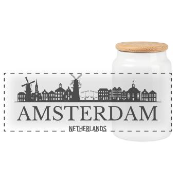Amsterdam Netherlands, Amsterdam skyline - Panoramic Cookie Jar with Wooden Lid - white - Front