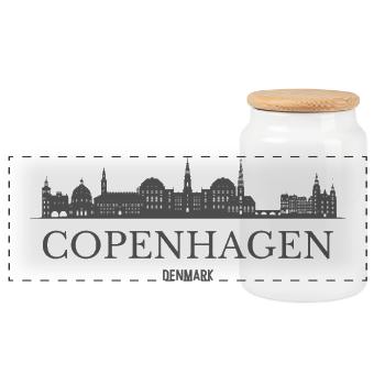 Copenhagen Denmark, Copenhagen skyline - Panoramic Cookie Jar with Wooden Lid - white - Front