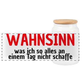 WAHNSINN, NICHTS GESCHAFFT, LUSTIGER SPRUCH, MÜDE - Panorama Keksdose mit Holzdeckel - Weiß - Vorne