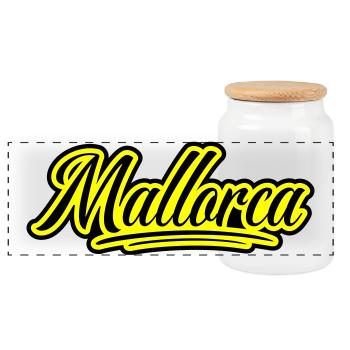 Mallorca Schrift - Panorama Keksdose mit Holzdeckel - Weiß - Vorne