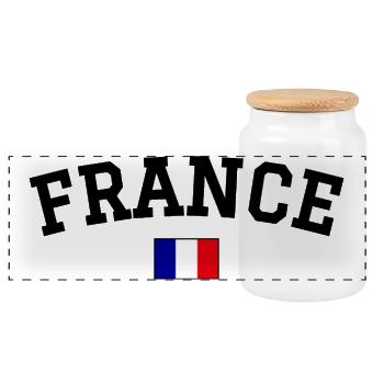 France Flag Design Black - Panoramic Cookie Jar with Wooden Lid - white - Front