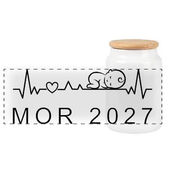 Mama 2027 Herzschlag Schwangerschaft Dänisch - Panorama Keksdose mit Holzdeckel - Weiß - Vorne
