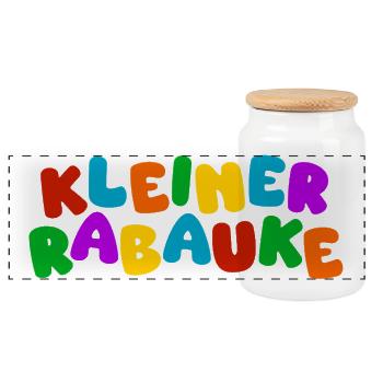 Kleiner Rabauke - bunte Typo - Panorama Keksdose mit Holzdeckel - Weiß - Vorne