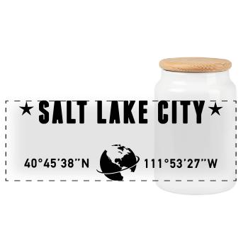 Coordonnées de Salt Lake City, Utah : Globe - Boîte à biscuits avec couvercle en bois - blanc - Devant