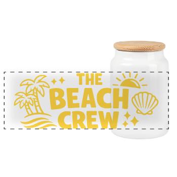 L’équipe de plage : Plage, palmiers et soleil - Boîte à biscuits avec couvercle en bois - blanc - Devant