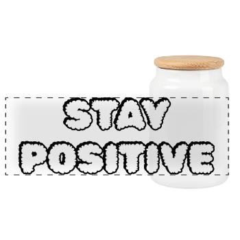 Stay Positive Cloud Typography - Panoramic Cookie Jar with Wooden Lid - white - Front