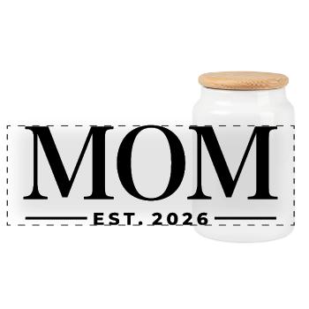 Mom Est. 2026 | Mutter | Muttertag Geschenk - Panorama Keksdose mit Holzdeckel - Weiß - Vorne