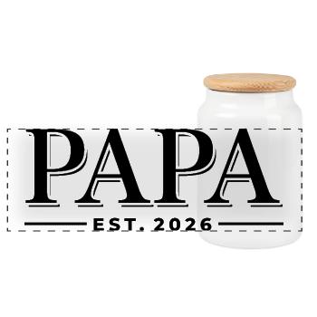 Papa Est. 2026 | Vater | Vatertag Geschenk - Panorama Keksdose mit Holzdeckel - Weiß - Vorne
