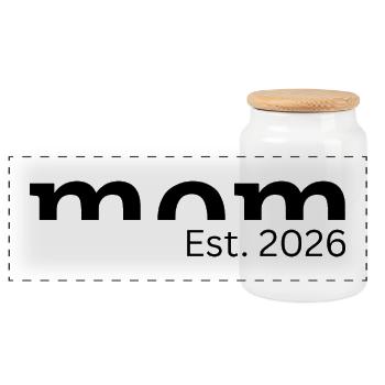 Mom Est. 2026 - Geschenk für werdende Mütter - Panorama Keksdose mit Holzdeckel - Weiß - Vorne