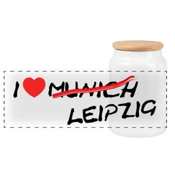 Leipzig is the new Munich / Bavaria / gift - Panoramic Cookie Jar with Wooden Lid - white - Front