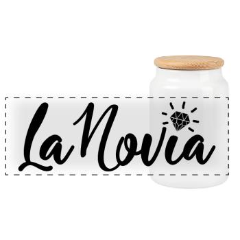 La Novia Girlfriend Engagement Wedding Gift - Panoramic Cookie Jar with Wooden Lid - white - Front