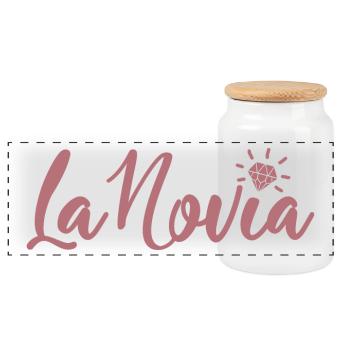 La Novia Girlfriend Engagement Wedding Gift - Panoramic Cookie Jar with Wooden Lid - white - Front