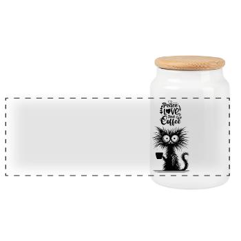 Cat Coffee Coffee Drinker Cat Mom Office Colleague - Panoramic Cookie Jar with Wooden Lid - white - Front