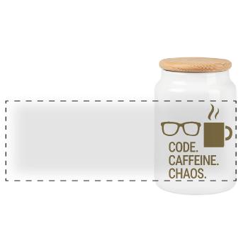 Code. Caffeine. Chaos. - Panorama Keksdose mit Holzdeckel - Weiß - Vorne