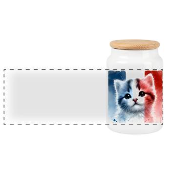 Mister Cat In France - Panoramic Cookie Jar with Wooden Lid - white - Front