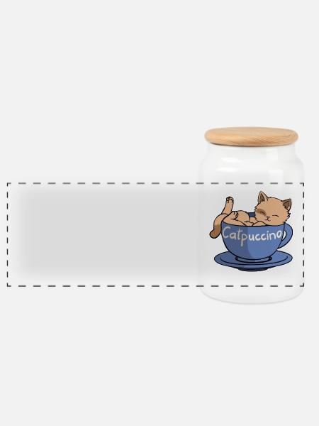 Catpuccino - Panorama Keksdose mit Holzdeckel - Weiß