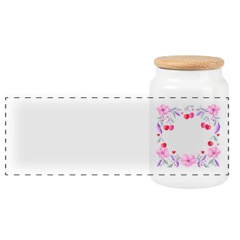 Couronne florale de fleurs de cerisier, cœurs, cerises - Boîte à biscuits avec couvercle en bois - blanc - Devant