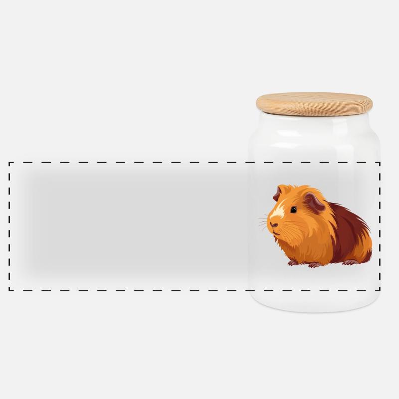 Guinea Pig - Panoramic Cookie Jar with Wooden Lid - white