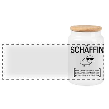 SCHÄFFIN CHEFIN CHÄFFIN BOSSIN Geschenkidee - Panorama Keksdose mit Holzdeckel - Weiß - Vorne