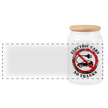 Electric Cars No Thanks Energy Statement - Panoramic Cookie Jar with Wooden Lid - white - Front