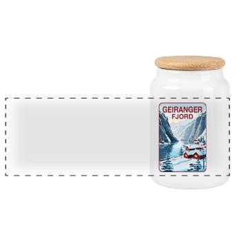 Geiranger Fjord - Panoramic Cookie Jar with Wooden Lid - white - Front
