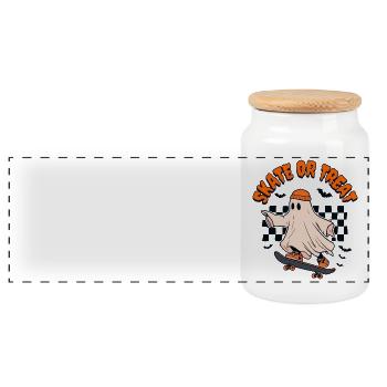 Patinez ou traitez Ghost Halloween - Boîte à biscuits avec couvercle en bois - blanc - Devant