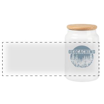 Geocaching in the forest - Panoramic Cookie Jar with Wooden Lid - white - Front