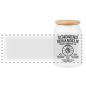 75. Geburtstag Schonend Behandeln Oldtimer Ist 75 - Panorama Keksdose mit Holzdeckel - Weiß - Vorne