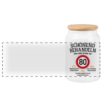 80. Geburtstag Schonend Behandeln Alte Kiste 80 - Panorama Keksdose mit Holzdeckel - Weiß - Vorne