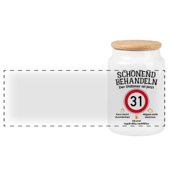31. Geburtstag Schonend Behandeln Oldtimer Ist 31 - Panorama Keksdose mit Holzdeckel - Weiß - Vorne