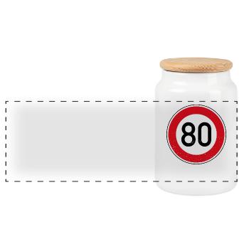 80th Birthday Sign Speed Limit Gift Speed 80 - Panoramic Cookie Jar with Wooden Lid - white - Front
