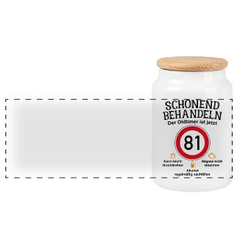 81. Geburtstag Schonend Behandeln Oldtimer Ist 81 - Panorama Keksdose mit Holzdeckel - Weiß - Vorne