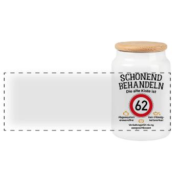 62. Geburtstag Schonend Behandeln 62 Alte Kiste 62 - Panorama Keksdose mit Holzdeckel - Weiß - Vorne