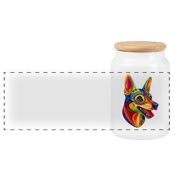 Russian Toy Terrier Dog Russkiy Russian Toy - Panoramic Cookie Jar with Wooden Lid - white - Front