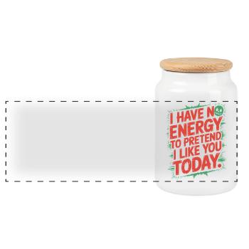I Have No Energy To Pretend I Like You Today Office - Panoramic Cookie Jar with Wooden Lid - white - Front