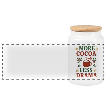 More cocoa, less drama Christmas - Panoramic Cookie Jar with Wooden Lid - white - Front
