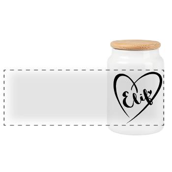 Elif Nom Prénom dans le cadre du coeur - Boîte à biscuits avec couvercle en bois - blanc - Devant