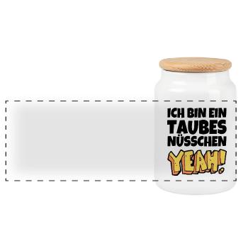 Ich bin ein taubes Nüsschen yeah Spruch Fernsehen - Panorama Keksdose mit Holzdeckel - Weiß - Vorne
