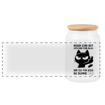 Mittelfinger-Katze – Mehr muss man nicht sagen - Panorama Keksdose mit Holzdeckel - Weiß - Vorne