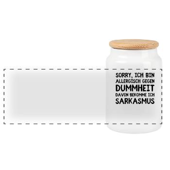 Allergisch gegen Dummheit – Reaktion: Sarkasmus - Panorama Keksdose mit Holzdeckel - Weiß - Vorne