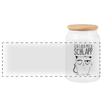 Ich lach mich schlapp – Sarkastische Katze - Panorama Keksdose mit Holzdeckel - Weiß - Vorne