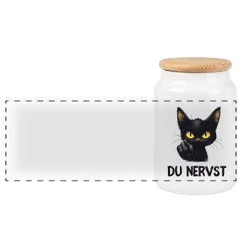 Witzige schwarze Katze sagt: Du nervst - Panorama Keksdose mit Holzdeckel - Weiß - Vorne