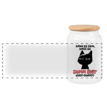 Kann es sein dass du dumm bist? - Schwarze Katze - Panorama Keksdose mit Holzdeckel - Weiß - Vorne