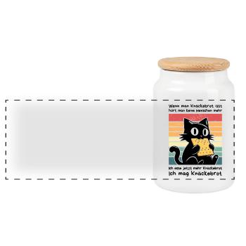 Menschen überhören - Schwarze Katze Sarkasmus - Panorama Keksdose mit Holzdeckel - Weiß - Vorne