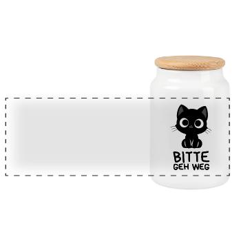 Bitte geh weg Süße schwarze Katze mit großen Augen - Panorama Keksdose mit Holzdeckel - Weiß - Vorne